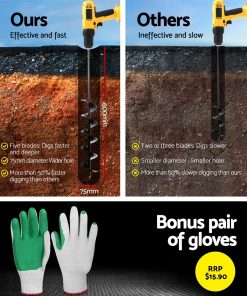 GIANTZ Power Garden Auger Small Earth Planter 75 X 600MM Black