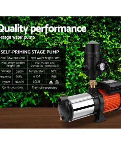 Giantz Multi Stage High Pressure Water Pump Garden Farm Rain Tank Irrigation