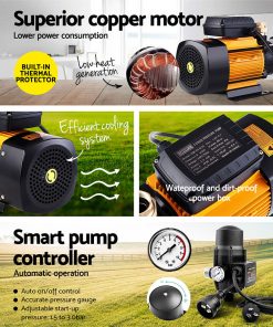 Giantz Multi Stage Water Pump Pressure Rain Tank Garden Farm House Irrigation 2000W Black Controller