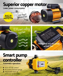 Giantz Multi Stage Water Pump Pressure Rain Tank Garden Farm House Irrigation 2000W Yellow Controller