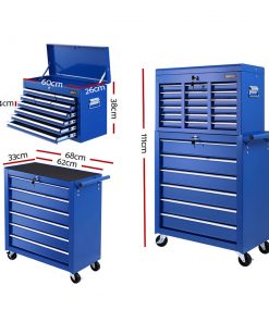 Giantz Tool Box Chest Trolley 16 Drawers Cabinet Cart Garage Toolbox Blue