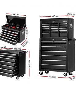 Giantz Tool Chest and Trolley Box Cabinet 16 Drawers Cart Garage Storage Black
