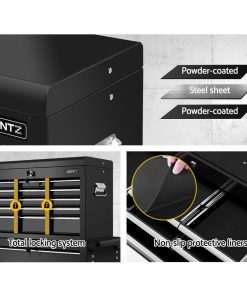 Giantz Tool Chest and Trolley Box Cabinet 16 Drawers Cart Garage Storage Black