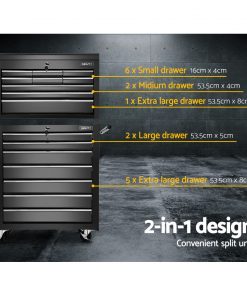 Giantz Tool Chest and Trolley Box Cabinet 16 Drawers Cart Garage Storage Black