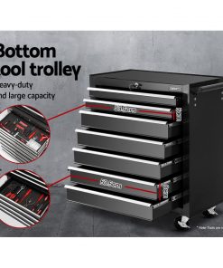 Giantz Tool Chest and Trolley Box Cabinet 16 Drawers Cart Garage Storage Black