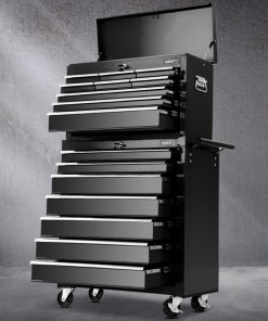 Giantz Tool Chest and Trolley Box Cabinet 16 Drawers Cart Garage Storage Black