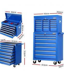 Giantz Tool Chest and Trolley Box Cabinet 16 Drawers Cart Garage Storage Blue