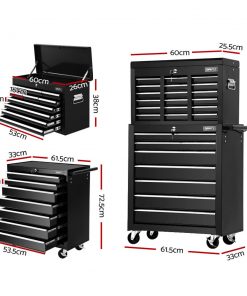 Giantz 17 Drawers Tool Box Trolley Chest Cabinet Cart Garage Mechanic Toolbox Black