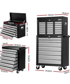 Giantz 17 Drawers Tool Box Trolley Chest Cabinet Cart Garage Mechanic Toolbox Black and Grey