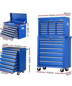 Giantz 17 Drawers Tool Box Trolley Chest Cabinet Cart Garage Mechanic Toolbox Blue