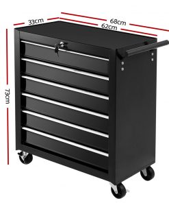 Giantz Tool Box Trolley Chest Cabinet 6 Drawers Cart Garage Toolbox Set Black