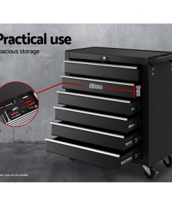 Giantz Tool Box Trolley Chest Cabinet 6 Drawers Cart Garage Toolbox Set Black