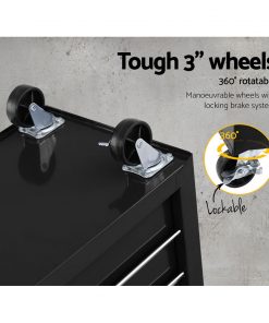 Giantz Tool Box Trolley Chest Cabinet 6 Drawers Cart Garage Toolbox Set Black