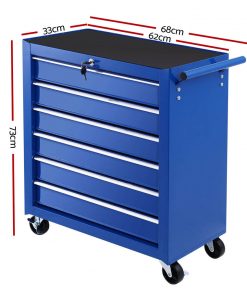 Giantz Tool Box Trolley Chest Cabinet 6 Drawers Cart Garage Toolbox Set Blue