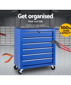 Giantz Tool Box Trolley Chest Cabinet 6 Drawers Cart Garage Toolbox Set Blue