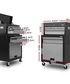 Giantz 7 Drawer Tool Box Cabinet Chest Storage Garage Toolbox Organiser Set  Black and Grey