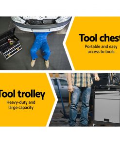 Giantz 7 Drawer Tool Box Cabinet Chest Storage Garage Toolbox Organiser Set  Black and Grey