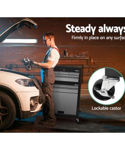 Giantz 7 Drawer Tool Box Cabinet Chest Storage Garage Toolbox Organiser Set  Black and Grey