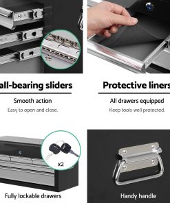 Giantz 7 Drawer Tool Box Cabinet Chest Storage Garage Toolbox Organiser Set  Black and Grey