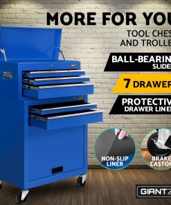 Giantz 7 Drawer Tool Box Cabinet Chest Storage Garage Toolbox Organiser Set Blue