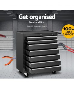 Giantz Tool Chest and Trolley Box Cabinet 7 Drawers Cart Garage Storage Black