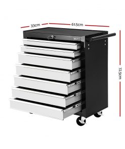Giantz Tool Chest and Trolley Box Cabinet 7 Drawers Cart Garage Storage Black and Silver