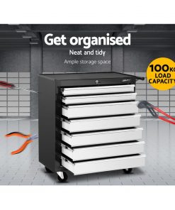 Giantz Tool Chest and Trolley Box Cabinet 7 Drawers Cart Garage Storage Black and Silver