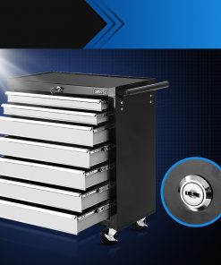 Giantz Tool Chest and Trolley Box Cabinet 7 Drawers Cart Garage Storage Black and Silver