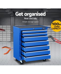 Giantz Tool Chest and Trolley Box Cabinet 7 Drawers Cart Garage Storage Blue