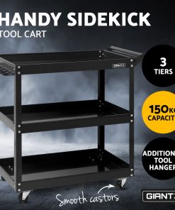 Giantz Tool Cart 3 Tier Parts Steel Trolley Mechanic Storage Organizer Black