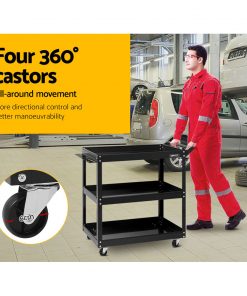 Giantz Tool Cart 3 Tier Parts Steel Trolley Mechanic Storage Organizer Black