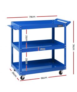 Giantz Tool Cart 3 Tier Parts Steel Trolley Mechanic Storage Organizer Blue