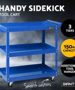 Giantz Tool Cart 3 Tier Parts Steel Trolley Mechanic Storage Organizer Blue