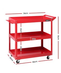 Giantz Tool Cart 3 Tier Parts Steel Trolley Mechanic Storage Organizer Red
