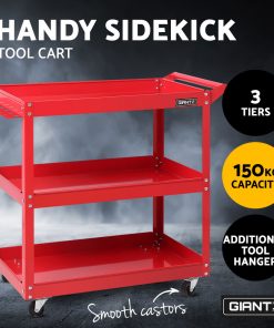 Giantz Tool Cart 3 Tier Parts Steel Trolley Mechanic Storage Organizer Red