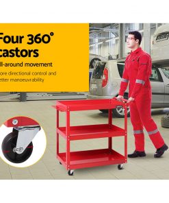 Giantz Tool Cart 3 Tier Parts Steel Trolley Mechanic Storage Organizer Red