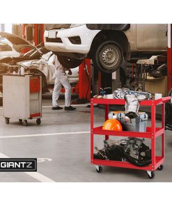 Giantz Tool Cart 3 Tier Parts Steel Trolley Mechanic Storage Organizer Red