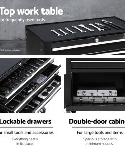 Giantz Tool Box Chest Cabinet Trolley Cart Storage Drawers Black