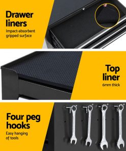 Giantz Tool Box Chest Cabinet Trolley Cart Storage Drawers Black