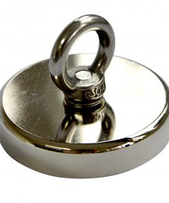 Round Neodymium Fishing Magnet with Countersunk Hole and Eyebolt, 500 LBS pull