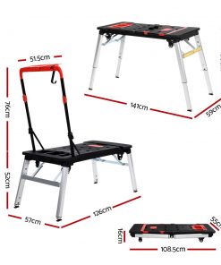 7in1 Work Bench Platform Station Workbench Hand Truck Trolley Sawhorse Creeper Black