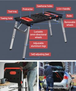7in1 Work Bench Platform Station Workbench Hand Truck Trolley Sawhorse Creeper Black