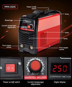 GIANTZ MMA ARC Inverter Welder Portable Stick Welding Machine IGBT Mask 250Amp