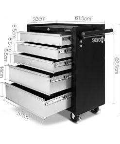 Giantz 5 Drawer Mechanic Tool Box Storage Trolley - Black & Grey