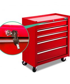 Giantz 5 Drawer Mechanic Tool Box Storage Trolley - Red