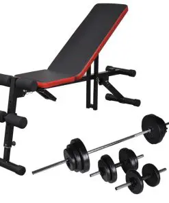 Adjustable Situp Bench with Barbell and Dumbbell Set 30.5 kg pic1