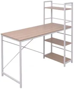 vidaXL Desk with 4-Tier Bookcase Oak