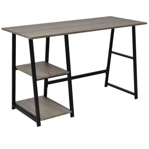 vidaXL Desk with 2 Shelves Grey and Oak