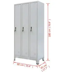 vidaXL Locker Cabinet with 3 Compartments Steel 90x45x180 cm Grey