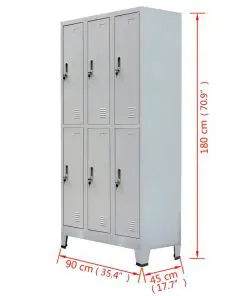 vidaXL Locker Cabinet with 6 Compartments Steel 90x45x180 cm Grey